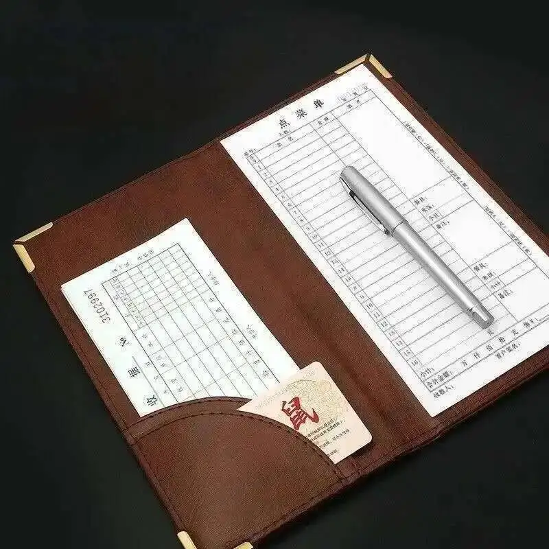 5 pcs PU Leather Server Book Organizer Restaurant Guest Check Presenters Card Holder Menu Bill Receipt Holder Folder Sign Holder