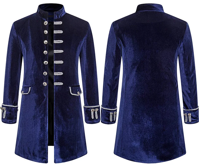 Steampunk Gothic Men's Jacket Vintage Wine Red Velvet Tailcoat Medieval Frock Coat Uniform Party Halloween Costume Clothes