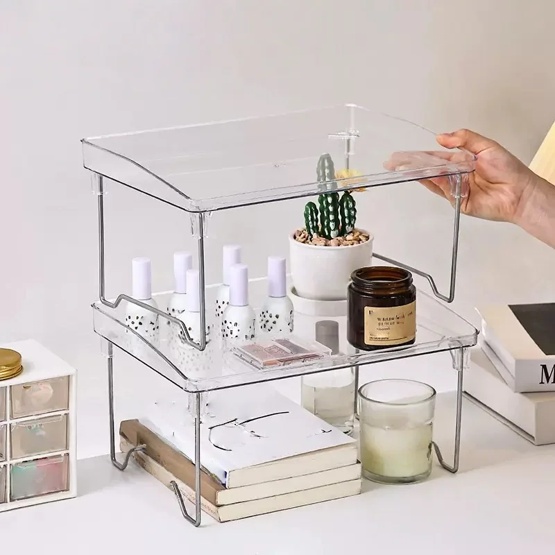 1-2-3-4-5pcs Transparent Foldable Storage Rack, Stackable Countertop Organizer, Multi-functional Storage and Sorting Shelf