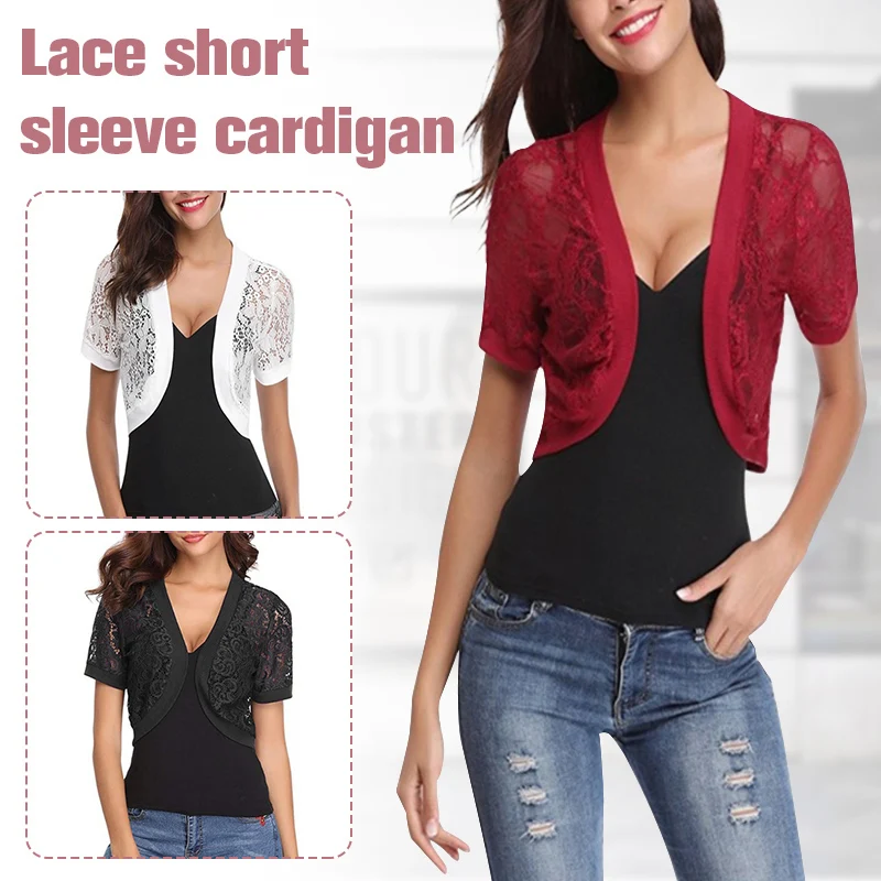 Lady Short Cardigan Fashion Small Coat Women Summer  Casual Thin Lace Shawl Wrap Short Sleeve Bolero Jacket Shrug