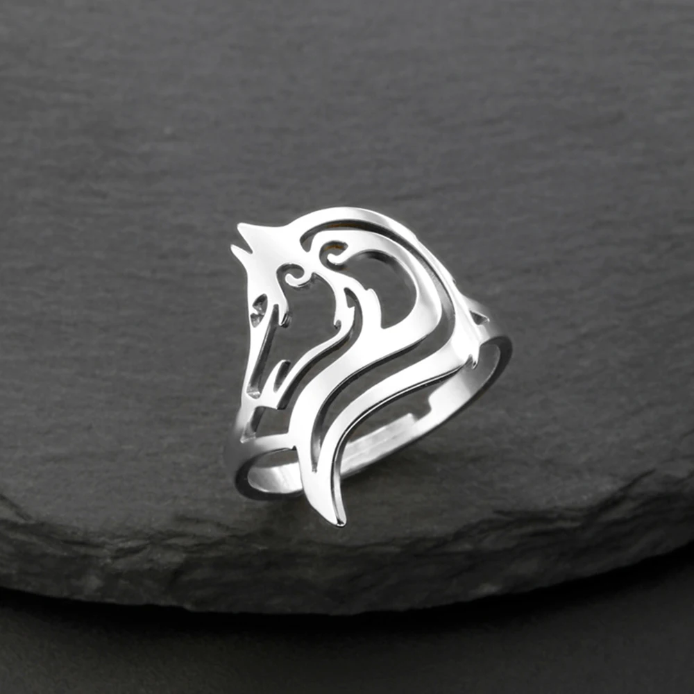 My Shape Punk Hollow Wolf Ring for Men Viking Fenrir Wolf Stainless Steel Adjustable Animal Head Finger Rings Fashion Jewelry