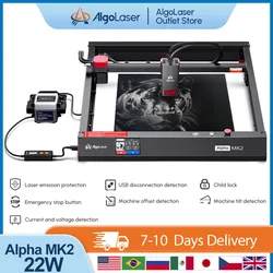 Algolaser Alpha MK2 22W Touch Screen For Business Engraving Control With Free Air Pump Colorful Metal Engraver Woodworking Tool