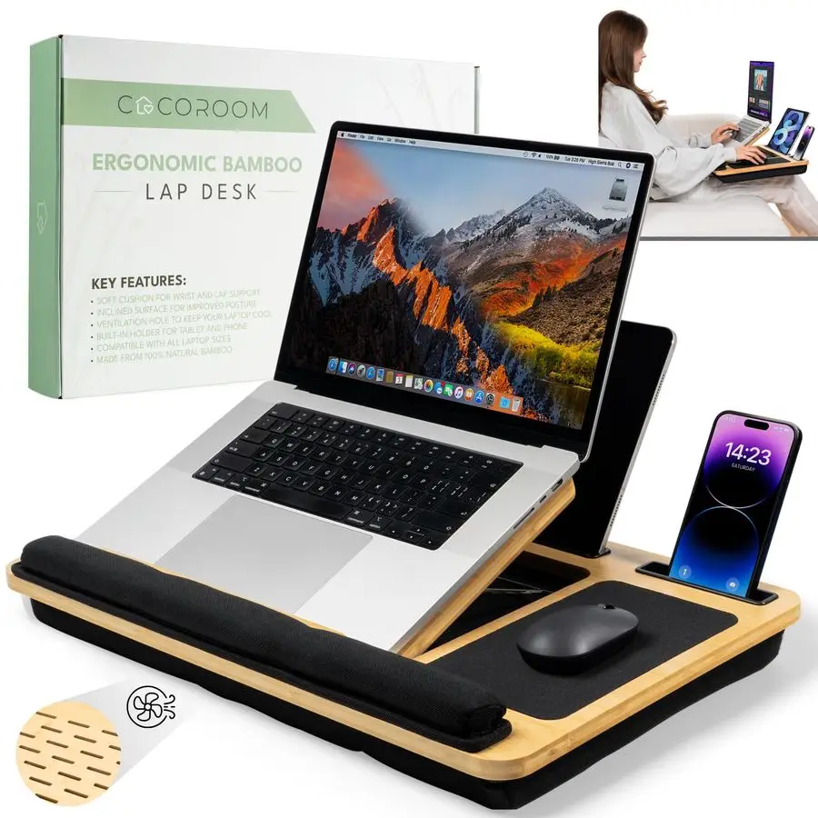 

Desk for Laptop Bed Desk Tray Table with Cushion, 5 Angles, Phone amp Tablet Holder, Mouse Pad amp Ventilation Laptop Stand, Lap