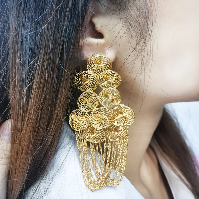 Geometric Drop Earrings Dubai Exquisite Openwork Flower Earring Bride Wedding Party Jewelry Accessory