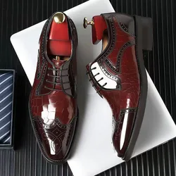 Sapatos de couro padrão crocodilo, Calçado Oxford Business, Sapatos de vestido Brogue masculino, Sapato Bullock Formal, 2024