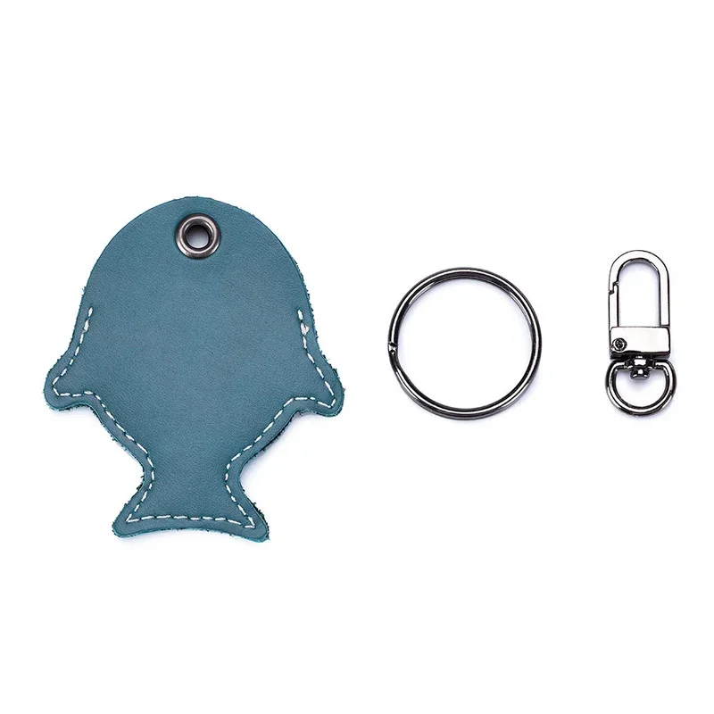 Cute Anime Fish Access Control Card Leather Protection Keychain Mini Kawaii Round Cowhide Sensorable Ic Id Card Protective Cover