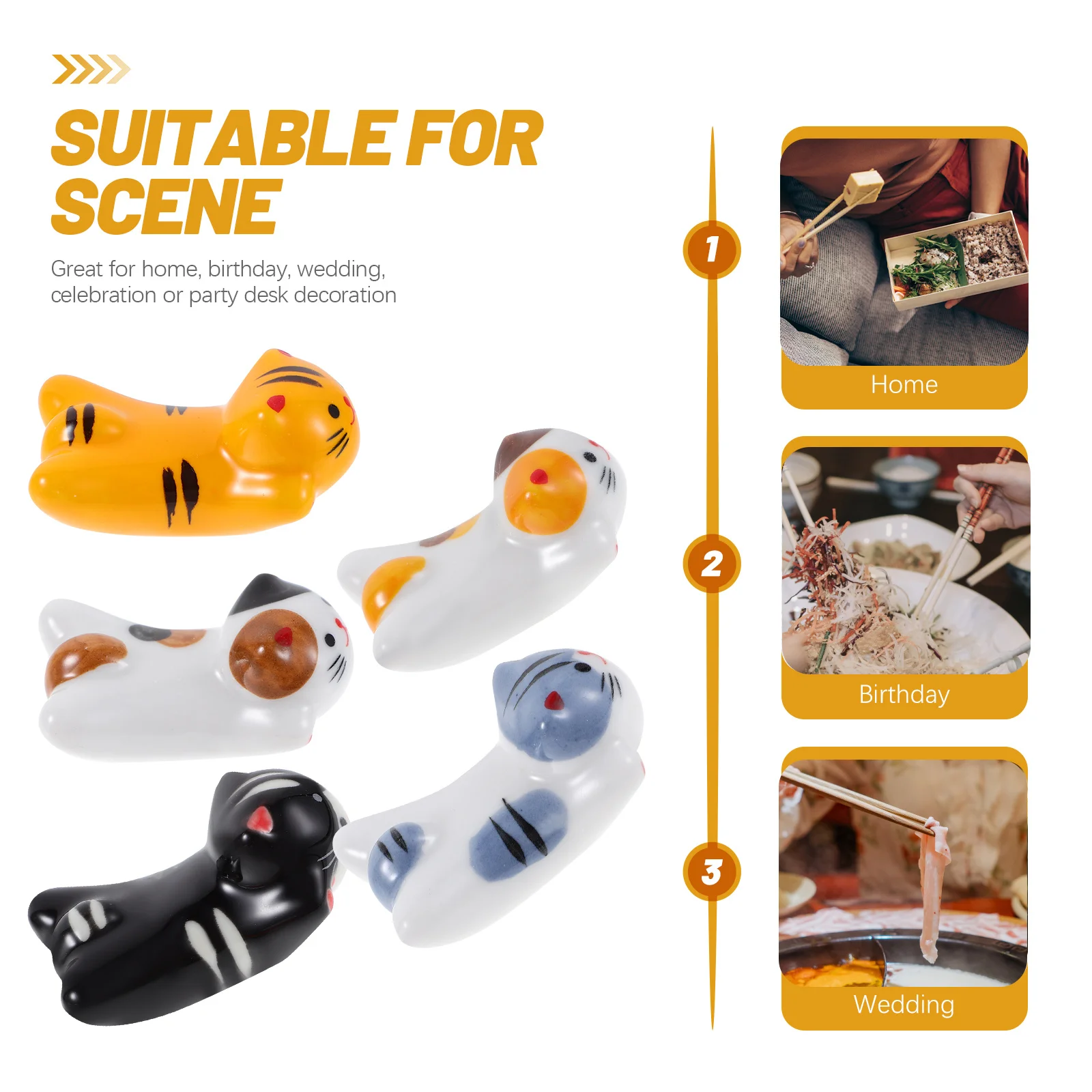 

5 шт., набор держателей для палочек для еды, керамический дизайн с милым котом, практичная подставка для столовых приборов, держатель для ложки, поддержка настольной посуды