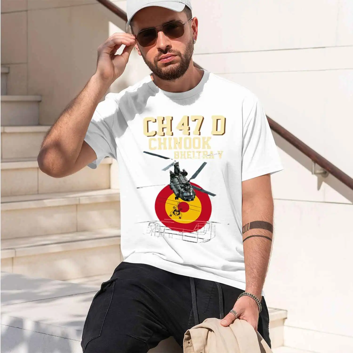 Spanish Air Force BHELTRA V -47D inook Transport Helopter T-Shirt. Premium Short Sve O-Neck Mens T Shirt New 2026 New Model Shor