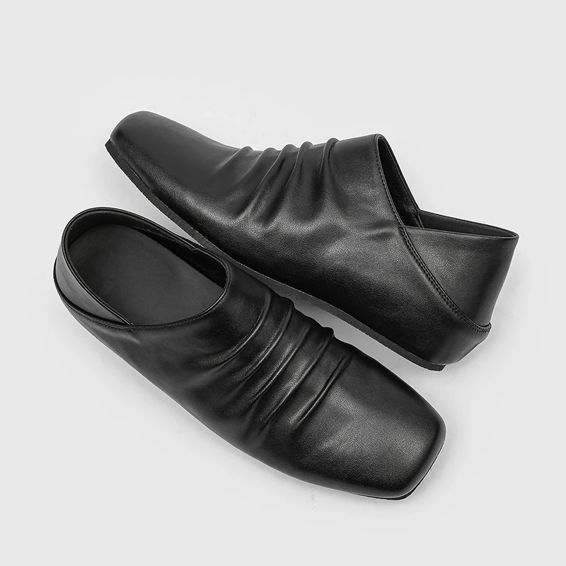 High Quality Summer New Men Simple Pleated Shoes Invisible Height Increase Casual Soft Comfortable Commuting Two Wearing Shoes