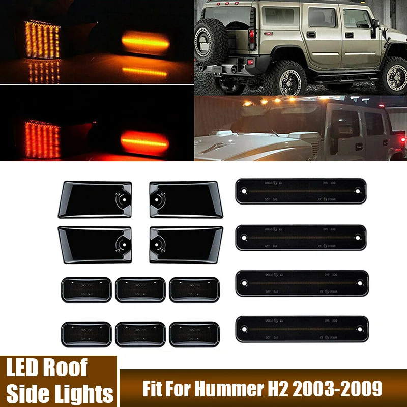

14Pcs/Set LED Car Roof Side Lights Car Accessories Red Amber Light LED Fender Turn Signal Lamp Set Fit For Hummer H2 2003-2009
