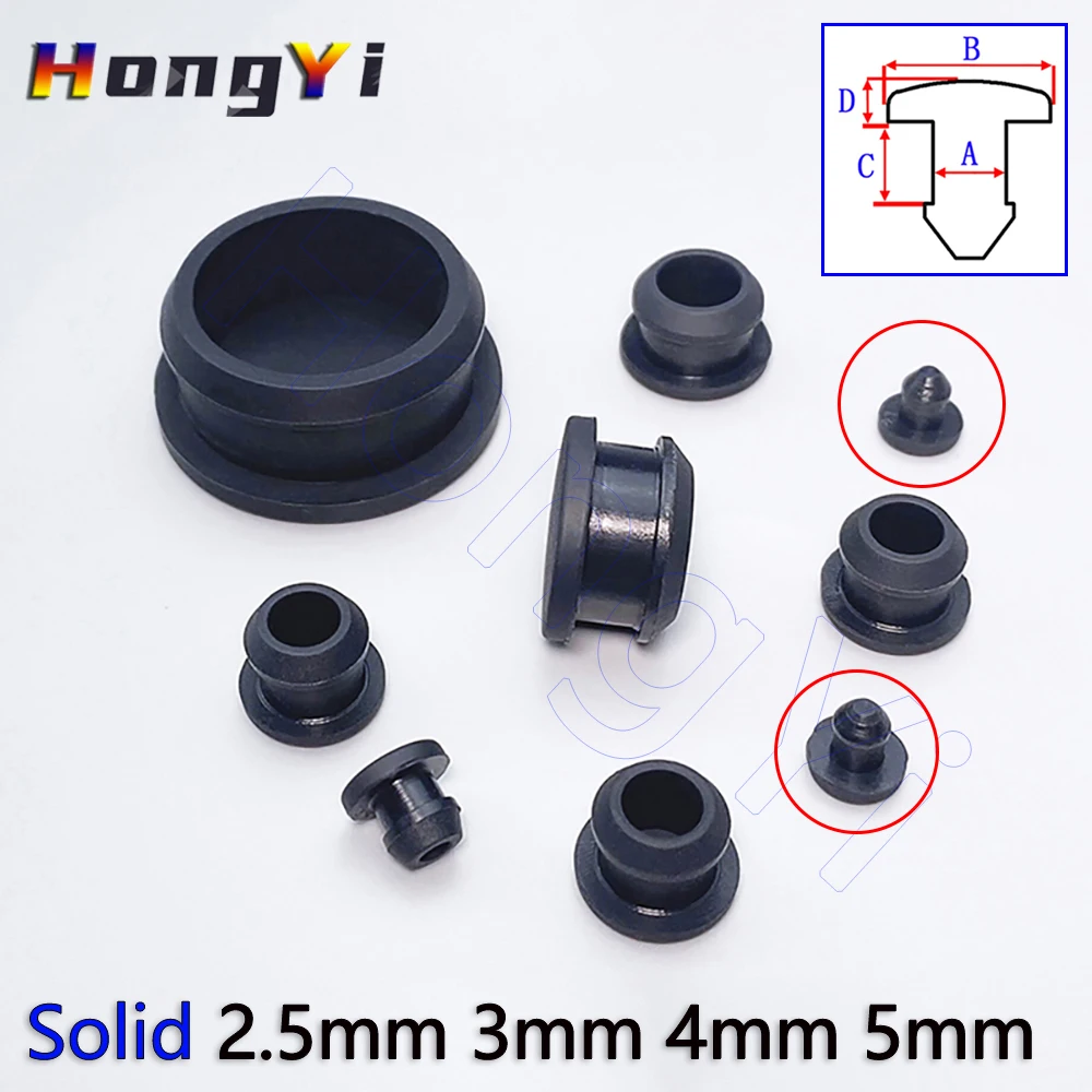 Black Silicone Rubber Snap-on Hole Plug Blanking End Caps Seal Stopper,Solid 2.5 3 3.5 4mm