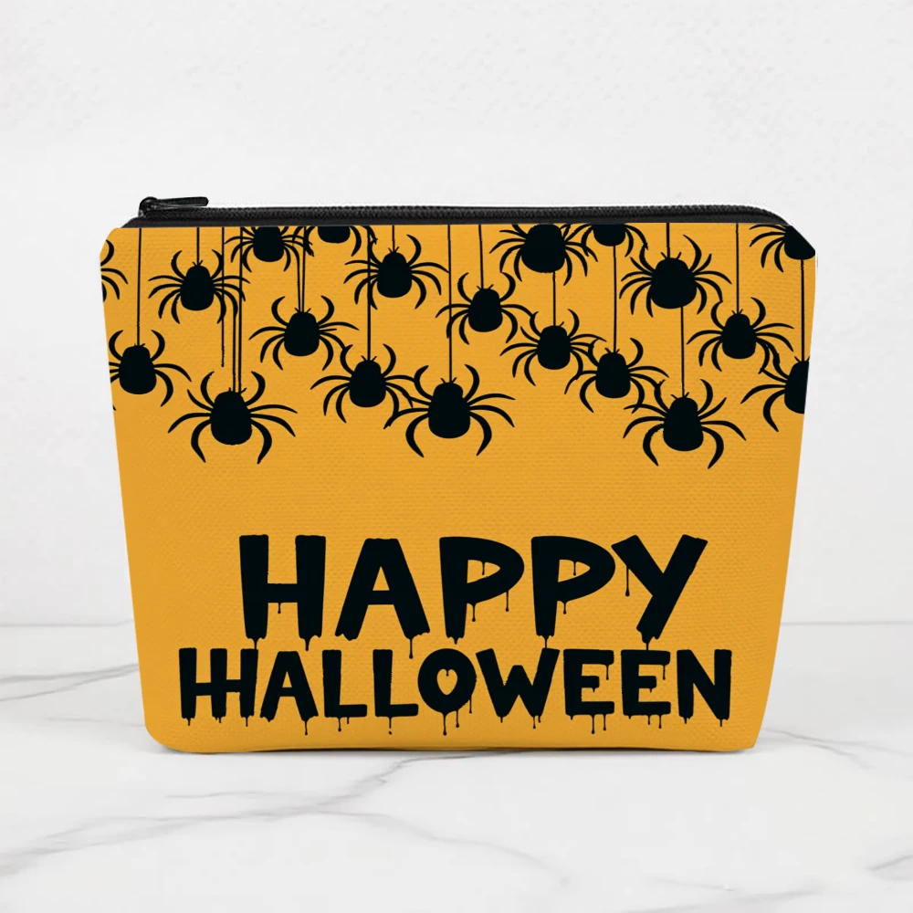 Spiders Hanging Happy Halloween Makeup Bags for Girls Cosmetic Pouch Toiletry Bag Pencil Case Travel Storage