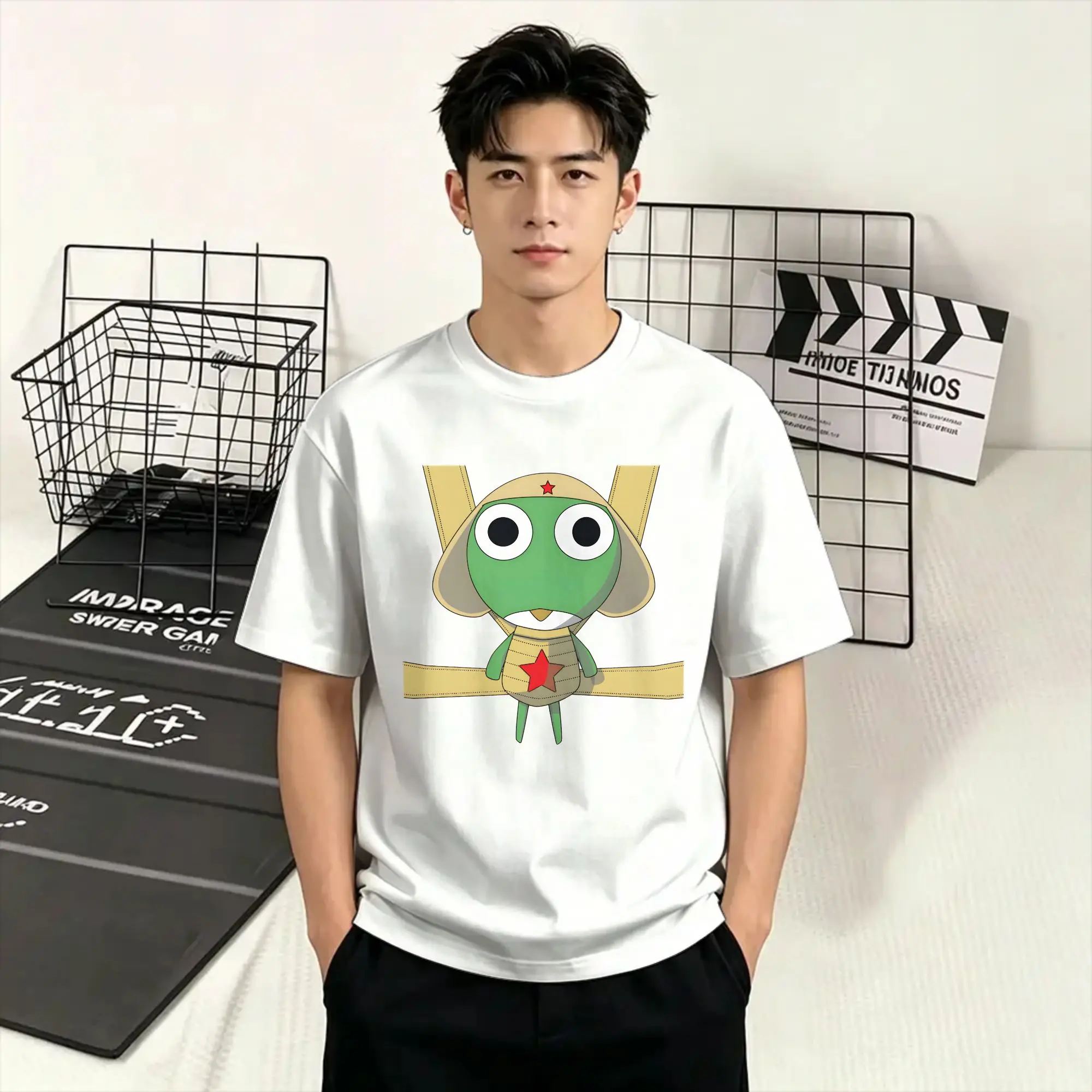 Keroros Men T Shirt Out for a Walk  Funny Tee Shirt Short Sleeve Crewneck T-Shirts Cotton 4XL 5XL 6XL Clothes