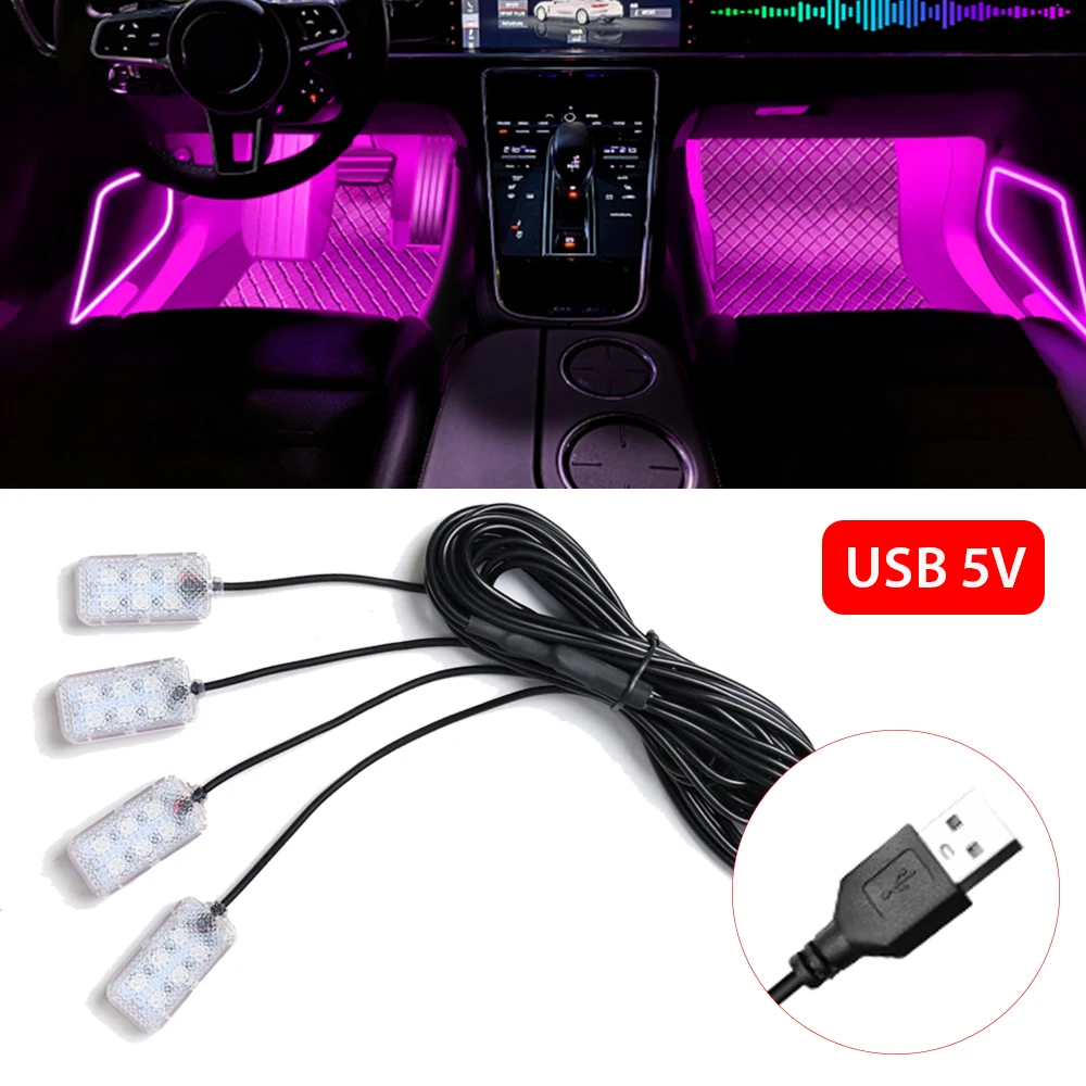 LED Auto Innen Umgebungs Fuß Streifen Licht Kit Zubehör Hintergrundbeleuchtung Auto Innen Umgebungs Lampen mit LED Rosa Licht