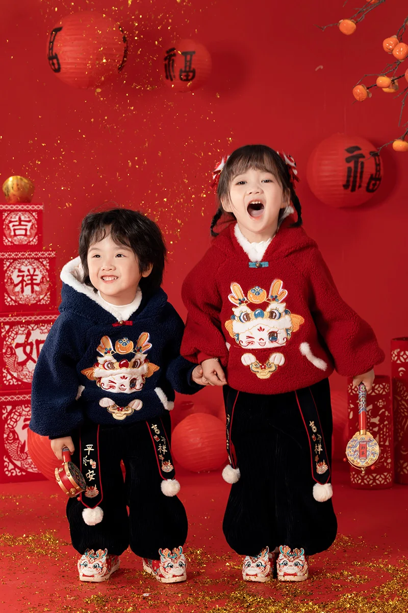 Hanfu Boys Girls Winter Set Girls Ancient Style Tang Suit Children Chinese Style New Year Clothes Baby Girls New Year Dress