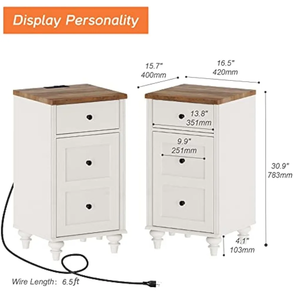 زوج من الطاولات الخشبية مع محطة شحن ودرج وخزانة تخزين لغرفة المعيشة الحديثة