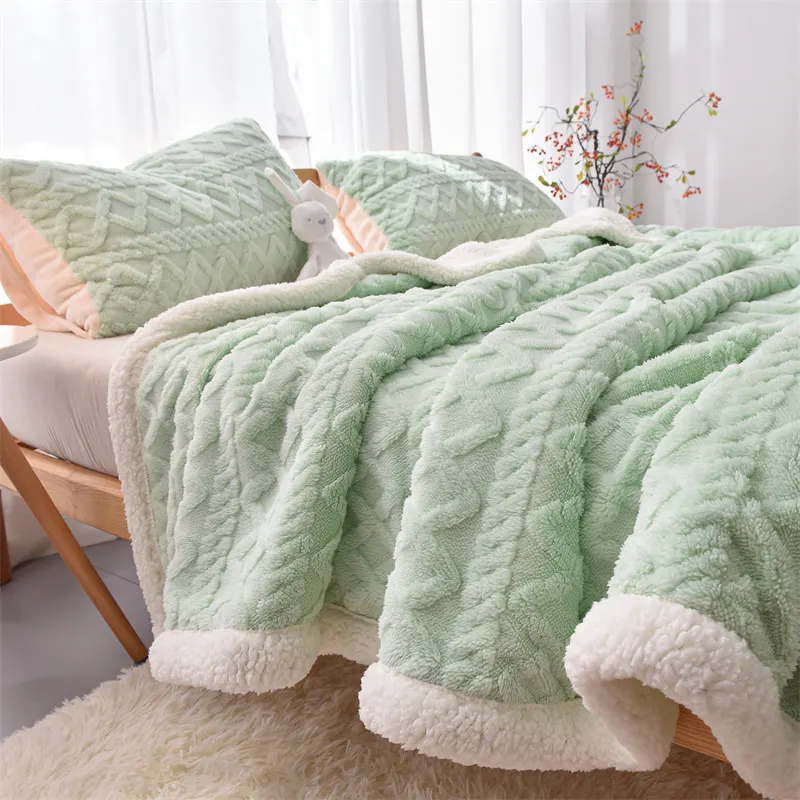 

Embossed Velvet Blanket for Winter Bed Soft Warm Reversible Fluffy Plush Sofa Throw Bed Sheet Cover Single Double Solid Color