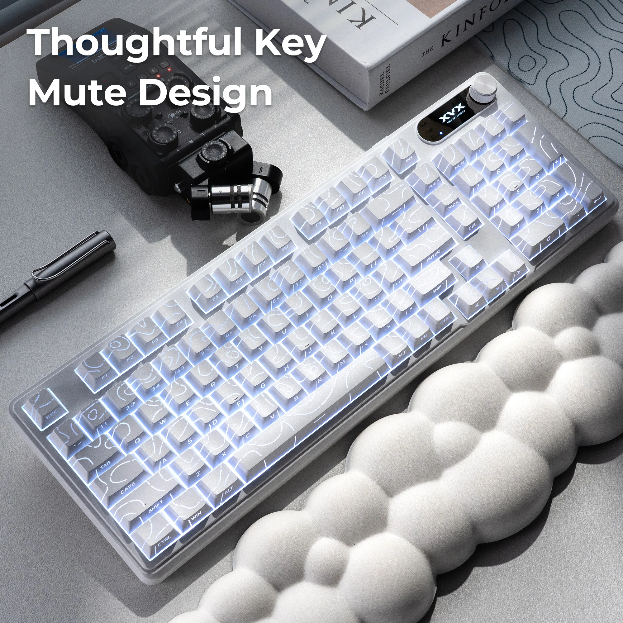 XVX K98 เมมเบรนคีย์บอร์ดไร้สาย Tri-Mode 16 ล้าน RGB Mechanical-Feel Topographic คีย์บอร์ดคีย์บอร์ดเงียบสําหรับสํานักงาน