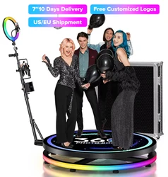 360 Photo Booth Selfie Rotating Platform Photobooth RGB Ring Light for Party Wedding Rental RGB Ring Light US Ship Flight Case