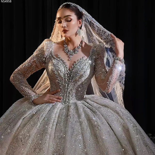 NS4958 2025 Newest Design Luxury Beading Ball Gown Wedding Dress For Brides Real Photos