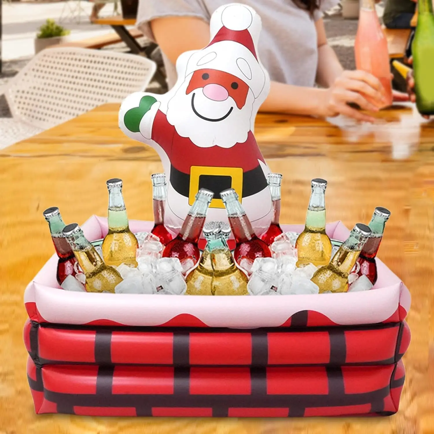 Refrigerador inflável de bebidas de natal, recipiente de balde de gelo de papai noel para acampamento, formatura, brinquedos de festa em casa ao ar livre