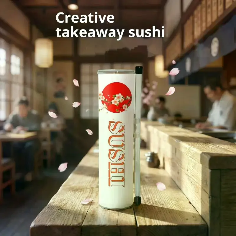 Round Sushi Push Box With Sauce Straw Food Grade Sushi Mold Cone Push Up Paper Bucket Packaging Paper Box Bento Accessories