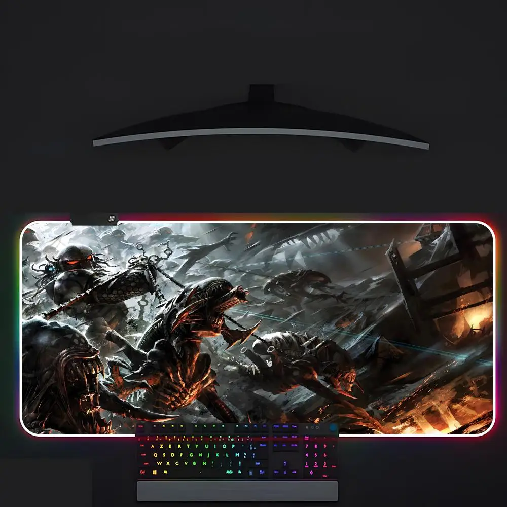 Alien Vs Predator Dicat Mouse Pad Gamer Pendaran Led Mouse Pad Meja Gaming Rgb Deskmat Keyboard Pc Mousepad