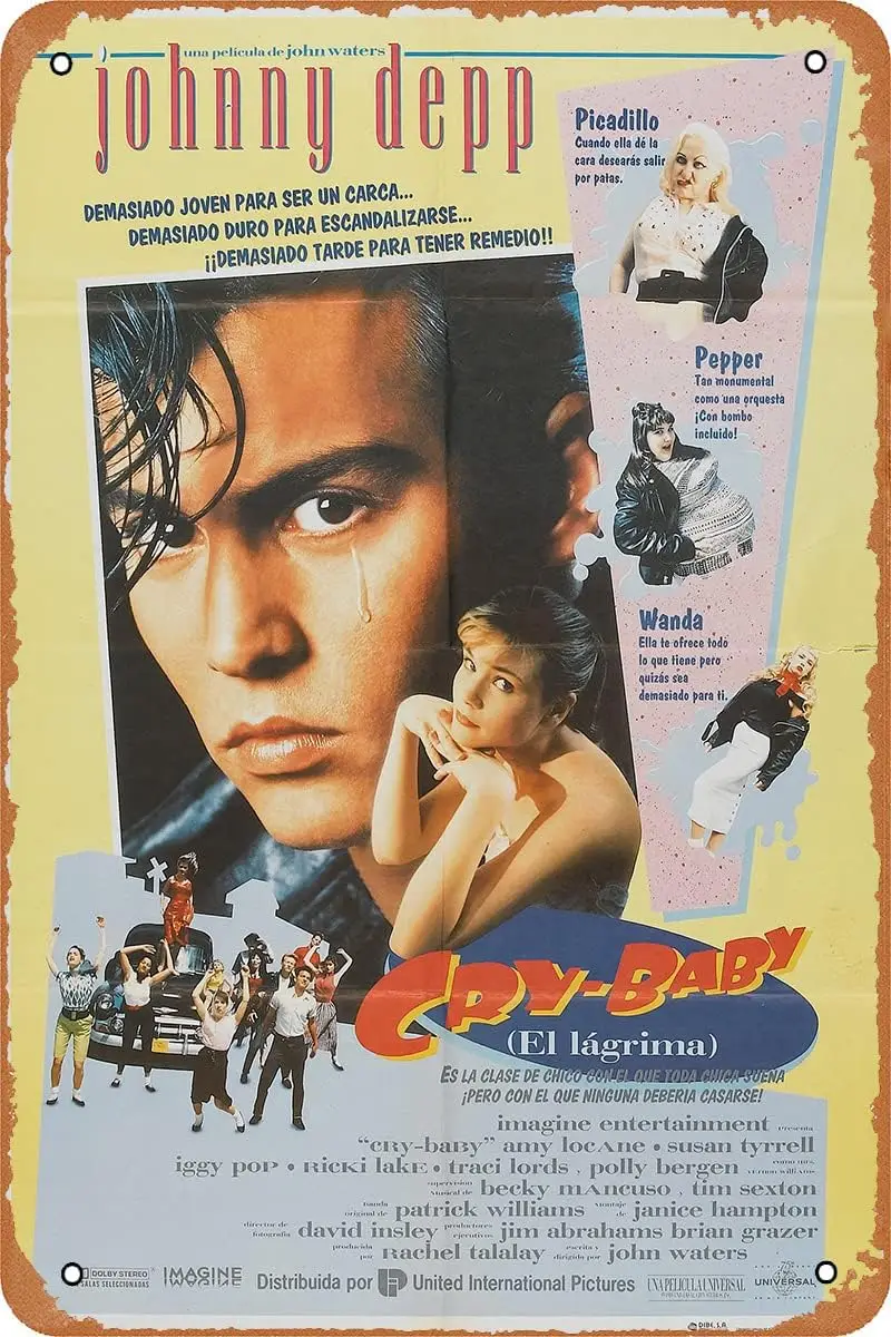 Seadlyise Cry-Baby 1990 Vintage Movie Tin Sign Size 8x12 Inches for Bar Wall Decor Movie Poster, 8inch*12inch