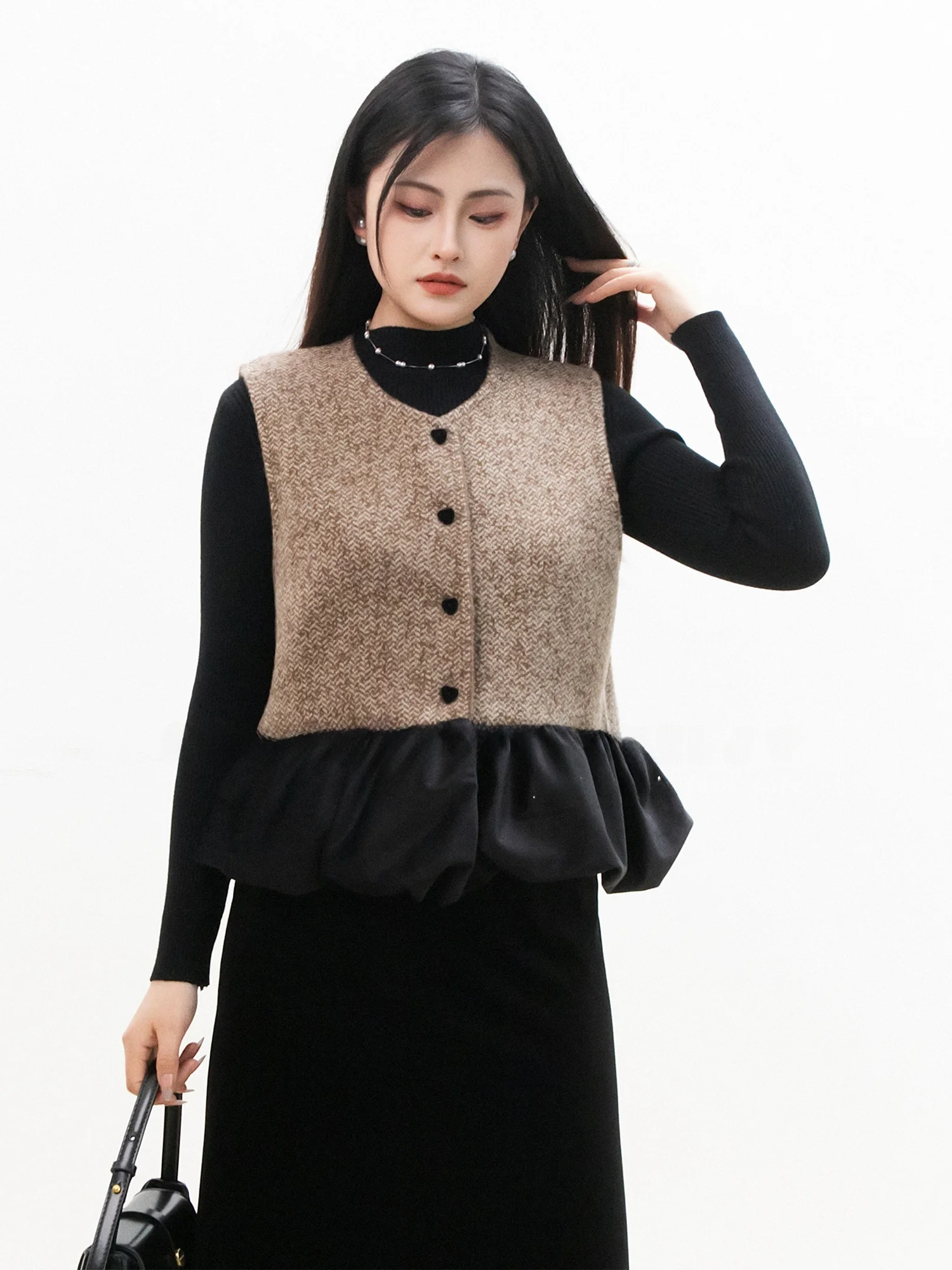 

Chelzy New Chinese Sle Patchwork Svel Vest Set Women's Spring Autumn High Knitted Sweater Skirt Tee Pieces