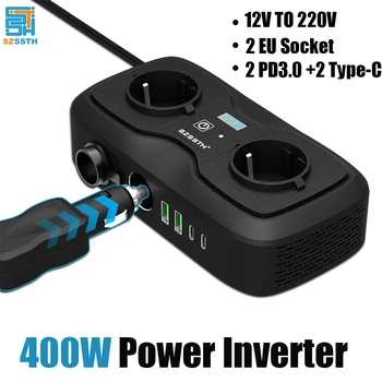 LED 디스플레이 소켓 전원 인버터, 자동차 전원 인버터 어댑터 컨버터, 3.6A 듀얼 USB C타입 EU, 12V ~ 220V, 400W 피크