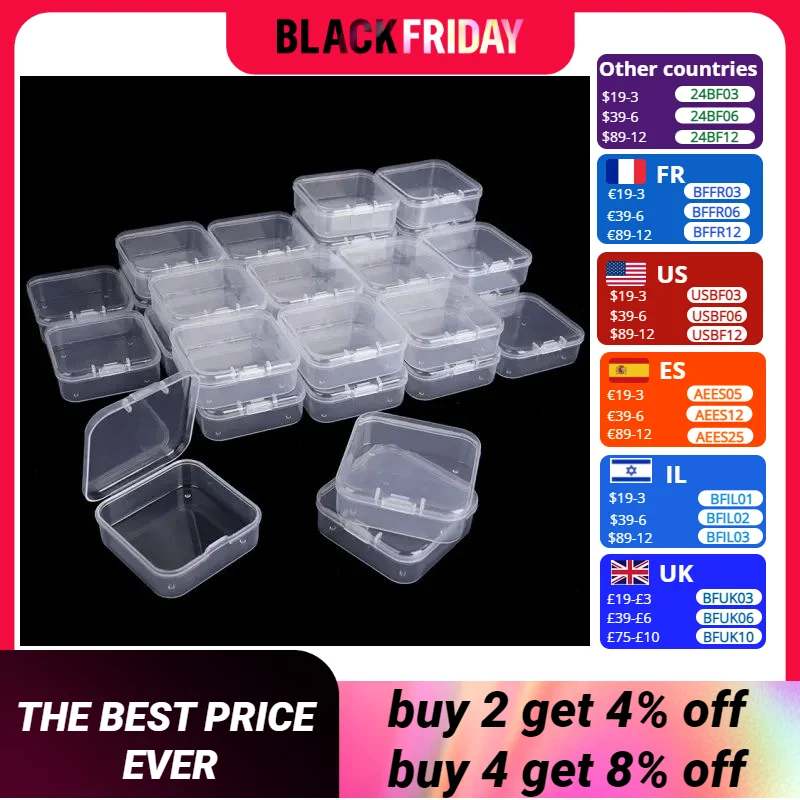 2 Sizes Clear Small Containers Plastic Square Bead Storage Box for Beads Jewelry Crafts Board Game Pieces Organization Wholesale