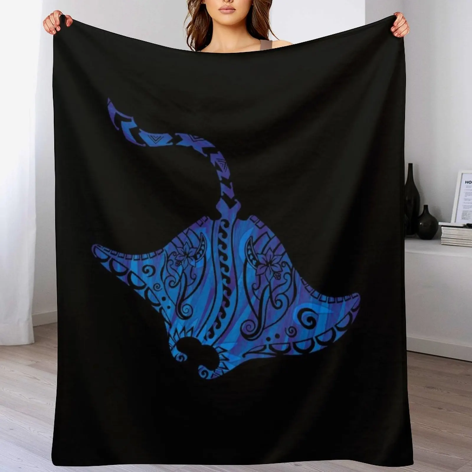 Vintage Blue Hawaiian Watercolor Tribal Ray Throw Blanket Summer Beddings Beautifuls Blankets