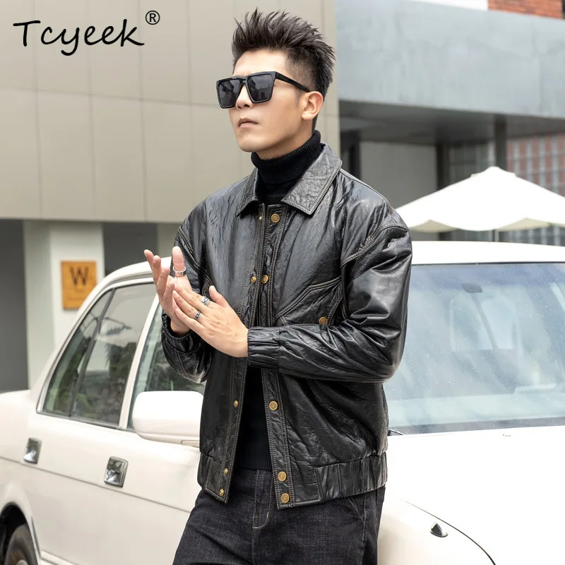 Tcyeek Natural Sheepskin Real Leather Jacket Men Clothes Streetwear Autumn Coats Man Motocycle Coat Trendy Jaqueta De Couro 2026
