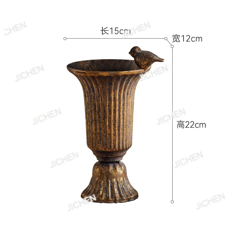 

Американская винтажная настольная ваза, античное золото, украшение флориста, французский классический кованый железный орнамент для проживания в семье, цветочный горшок