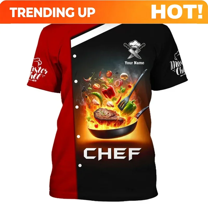 Customization Food Knife Chef Pattern T Shirt For Men Customized Name 3D Printed Short Sleeve Tops Summer Casual Round Neck Loos