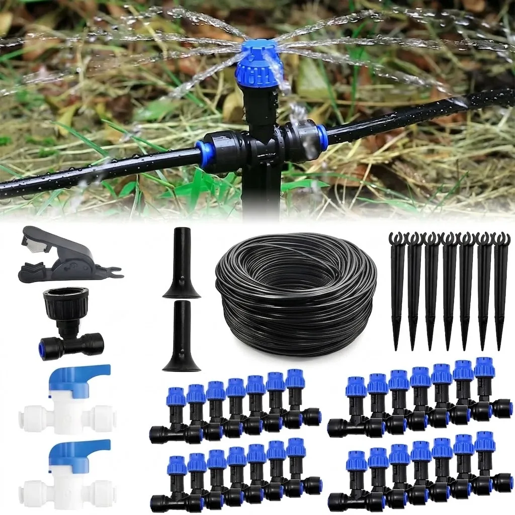 Quick Connect Garden Watering System 10-30M Automatic Irrigation System with 1/4 Drip Irrigation Kit for Raised Bed Watering