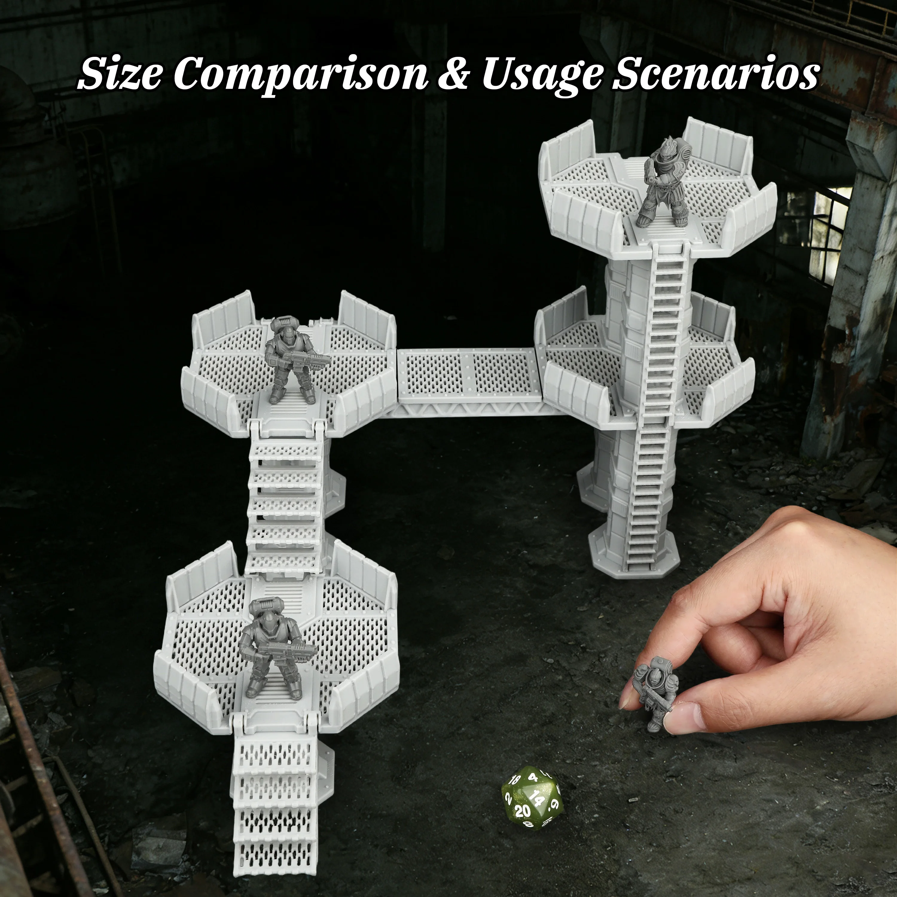 Sci-Fi City Docks Miniature Set, Detailed Spaceport Miniature Terrain for TTRPG Rolr Play Game, Modular Terrain Building