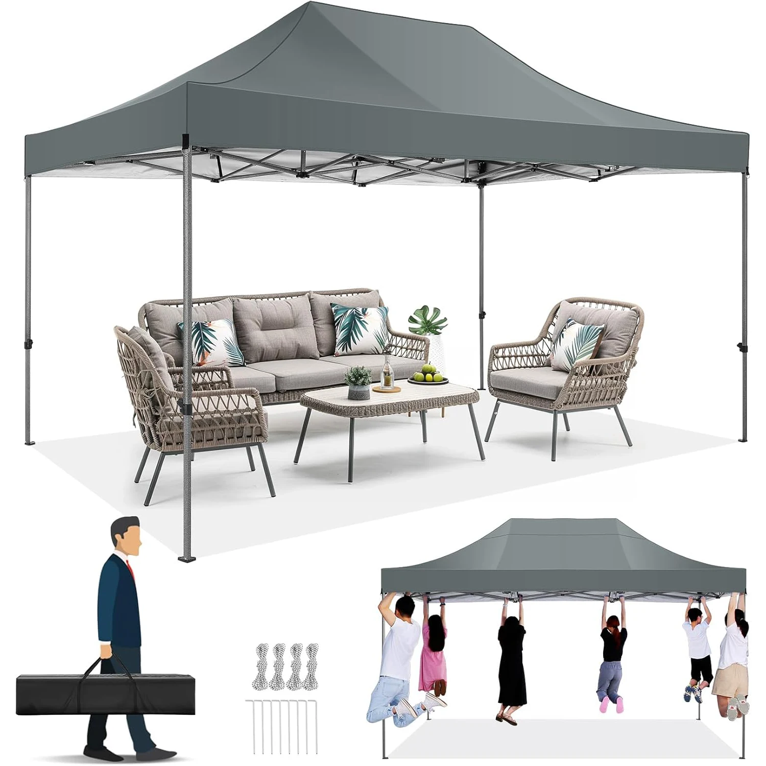 10x15 Heavy Duty Pop up Canopy Tent Easy Up Commercial Outdoor Canopy Wedding Party Tents for Parties All Season Wind & Waterproof Gazebo with Carry Bag(Frame Thickened)
