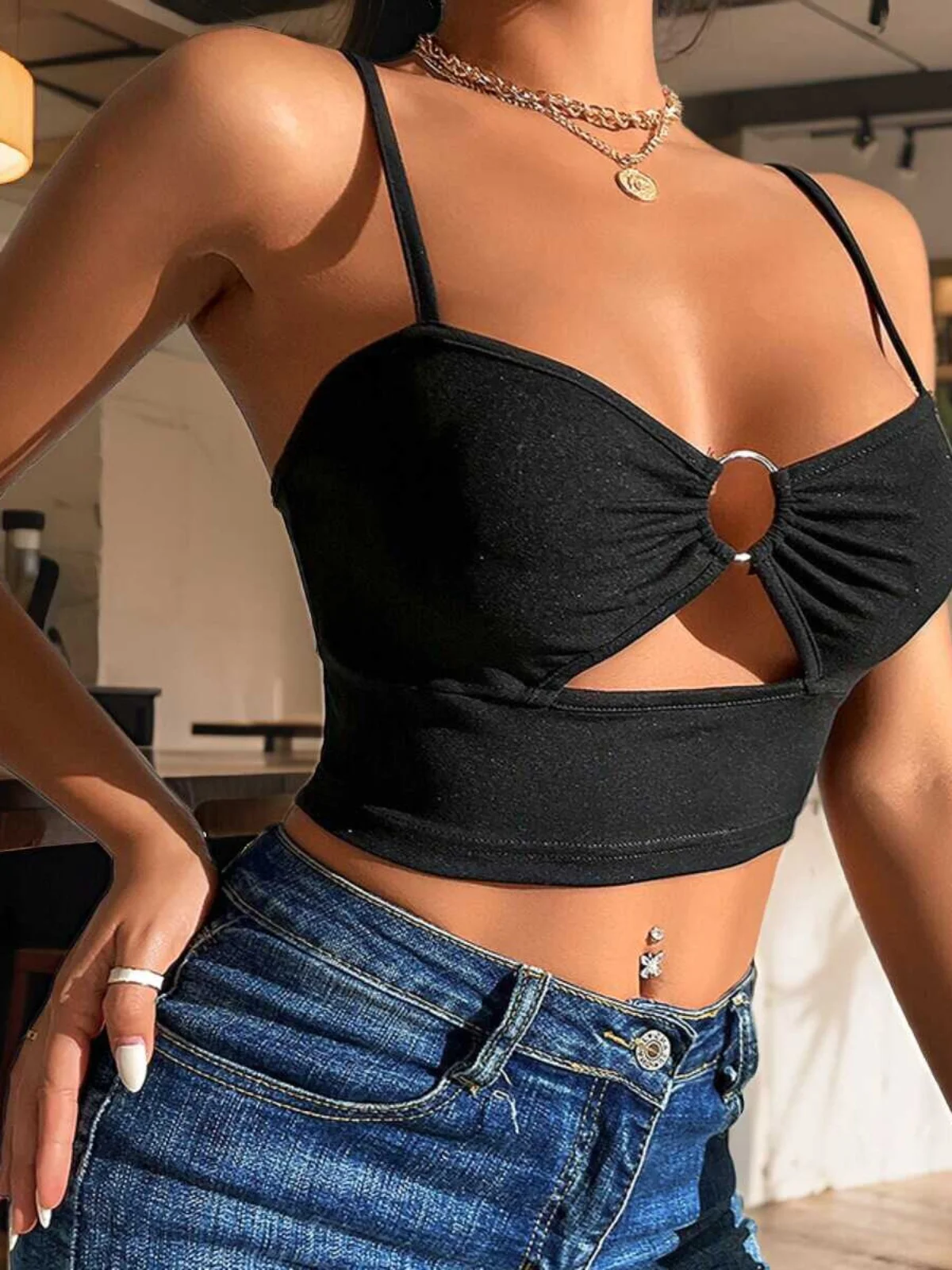 Sexy Hollow out Splice Ring Large Size Summer Hot Girl Tank Top for plus Size Women Short Sleeve Square Collar Pure Color