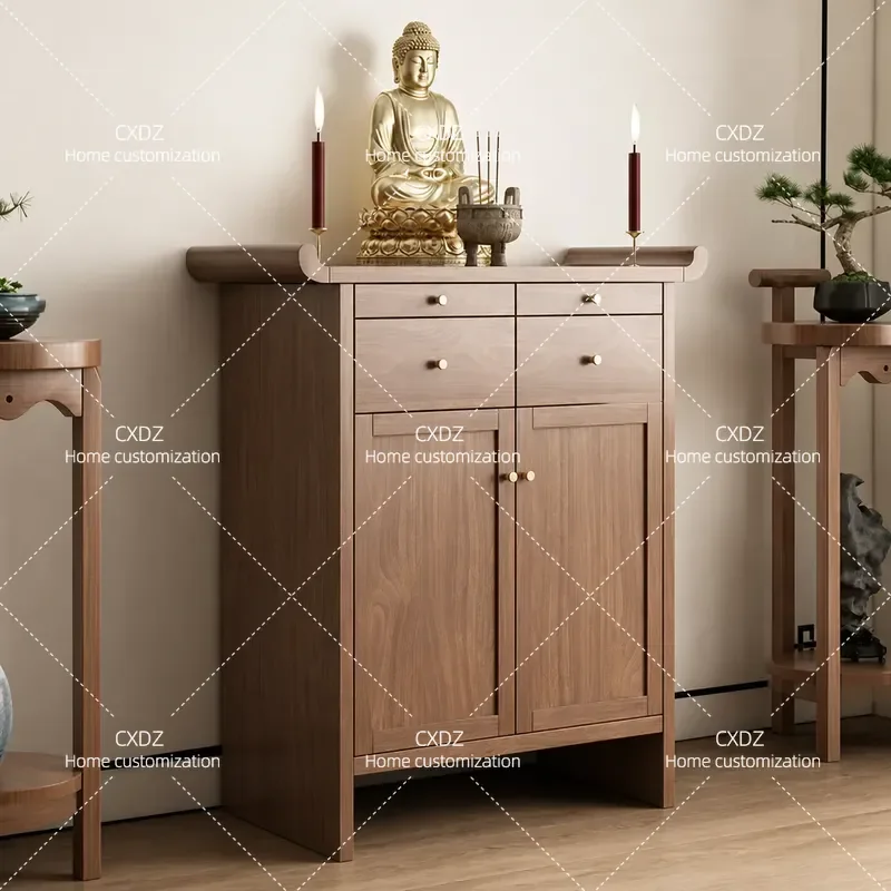 New Chinese Solid Wood Buddhist Shrine Altar Offering Table Household Incense Case Small Apartment Storage Table