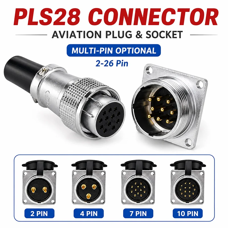 PLS28 28mm Aviation Connector 2 3 4 5 7 8 10 12 14 16 17 19 20 24 26 Pin Male Female Plug Socket Panel Mount Cable Connector Set
