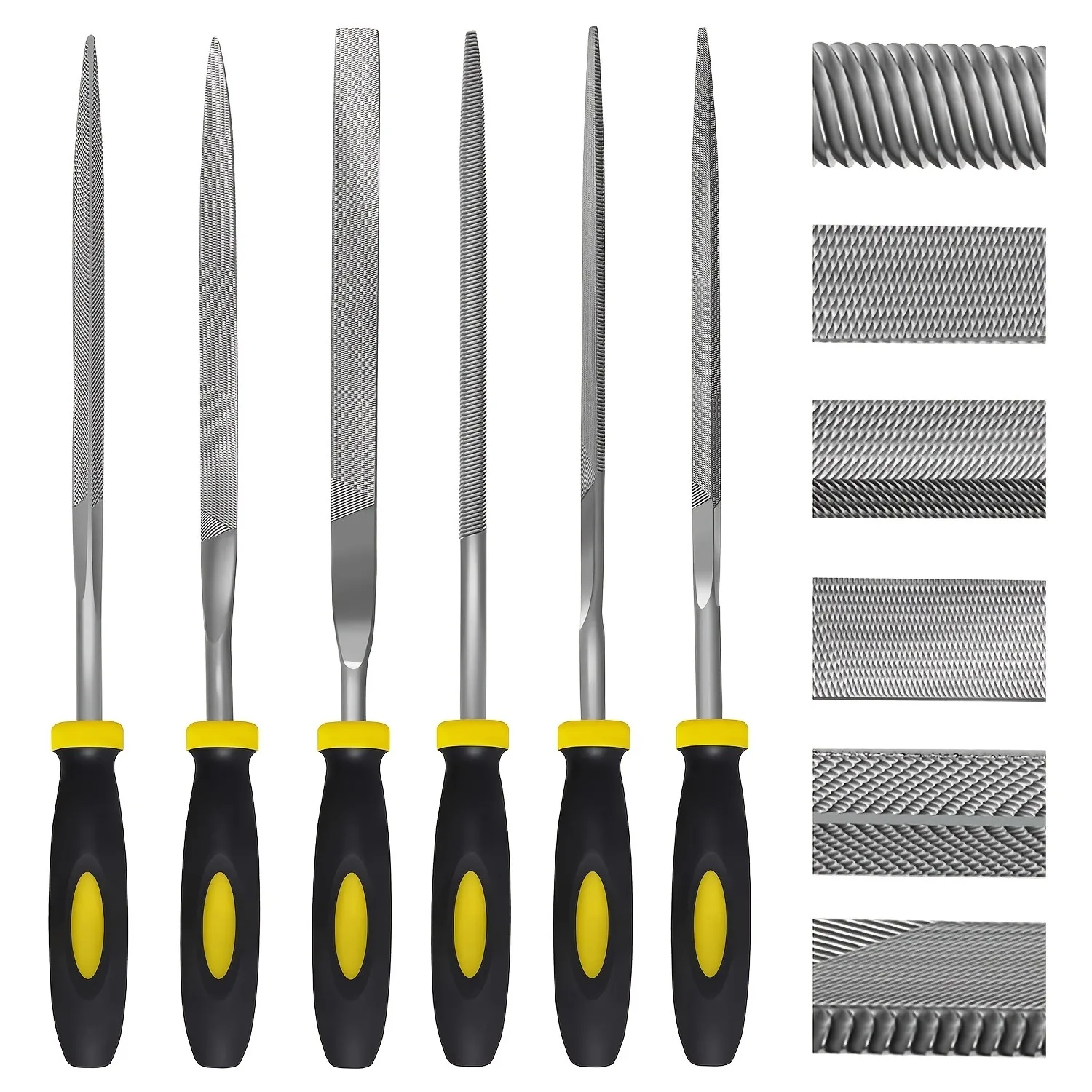 

6Pcs Needle File Set with Ergonomic Rubber Handle Precision Wood Rasp for Metal Plastic & Carving 6 Shapes DIY Craft Tool Kit
