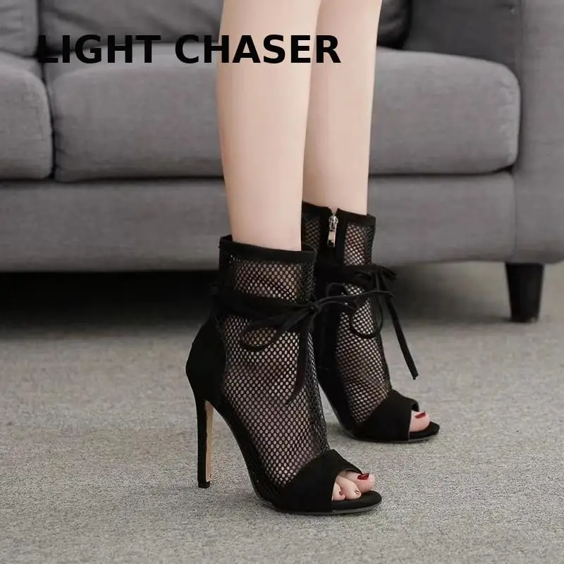 

Spring Summer Women's High Heels Mesh Breathable Women's Sandals Sexy Pointy Skinny Heel Cool Boots Nightclub Party Women's Shoe