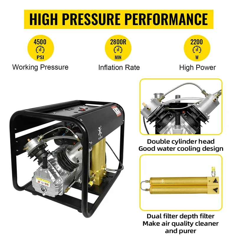 High Pressure 300Bar 4500Psi 220V Two Stage Pistons Double Filter Portable Pump Home PCP Electric Paintball Air Compressor view 5
