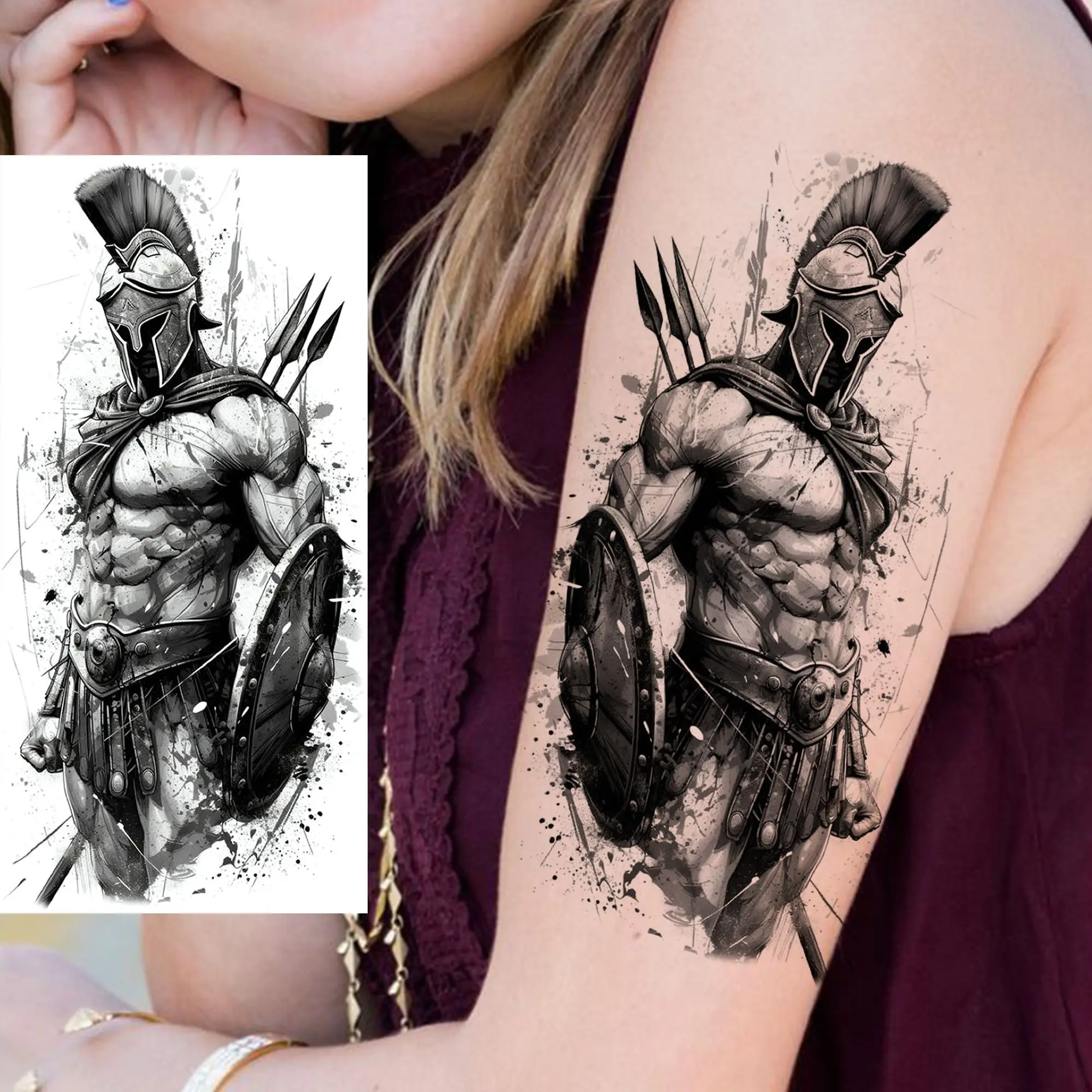 1 Sheet Cool Warrior Gladiator Temporary Tattoos For Men Women Realistic Wolf Lion Waterproof Fake Tattoo Body Arm Art Sticker