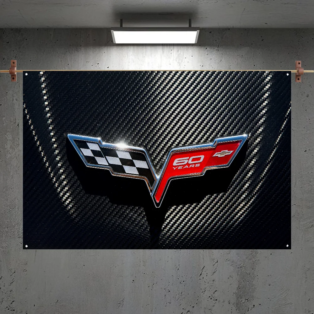 سباق السيارات-W-CORVETTEs-شعار العلم غرفة نوم المنزل وفي الهواء الطلق الجدار الشنق الحفل مطبوعة خلفية الديكور الفن راية
