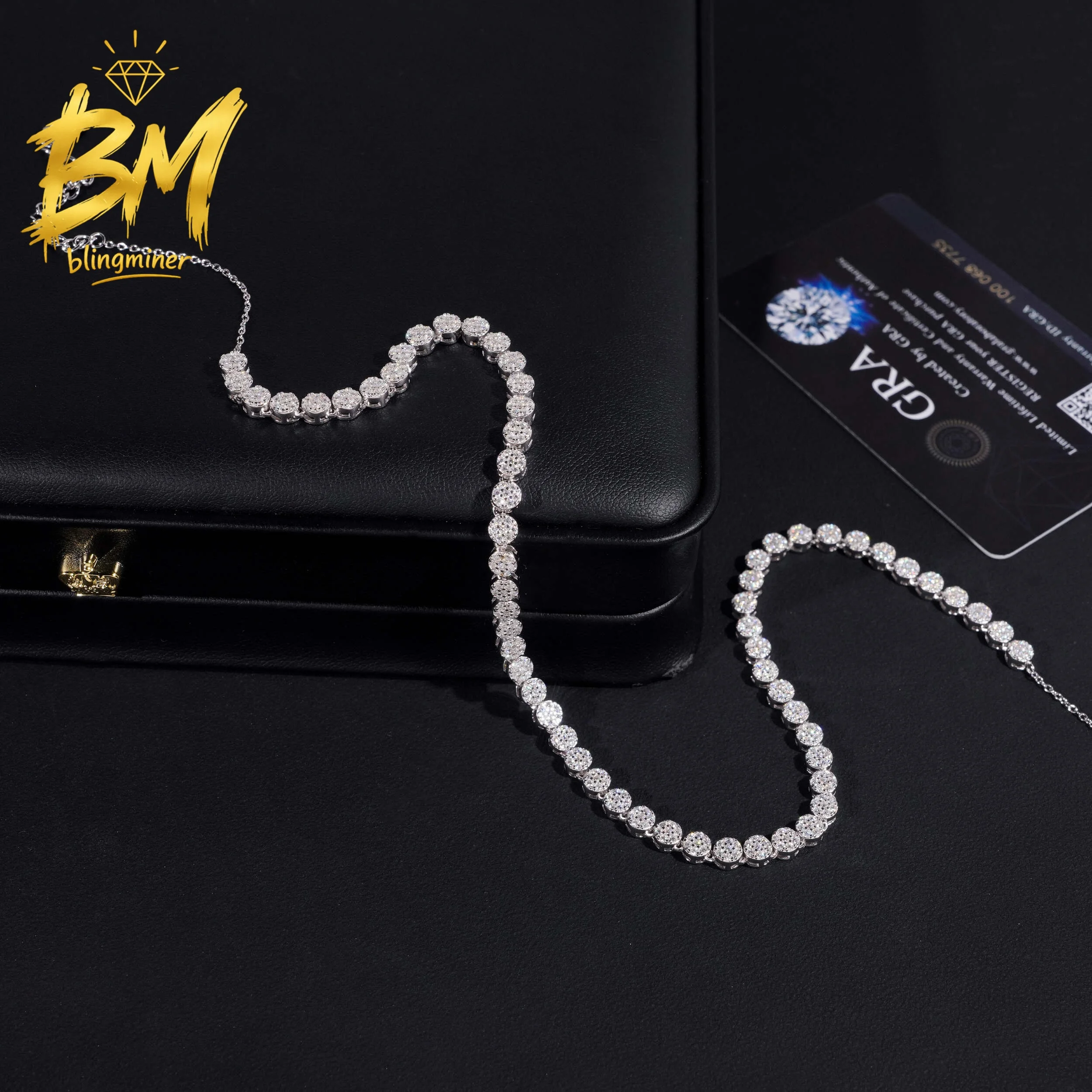 Blingminer 4.4mm Round VVS Moissanite Tennis Chain Necklace S925 Silver For Women Jewelry Pass Diamonds Tester With Free Shippin