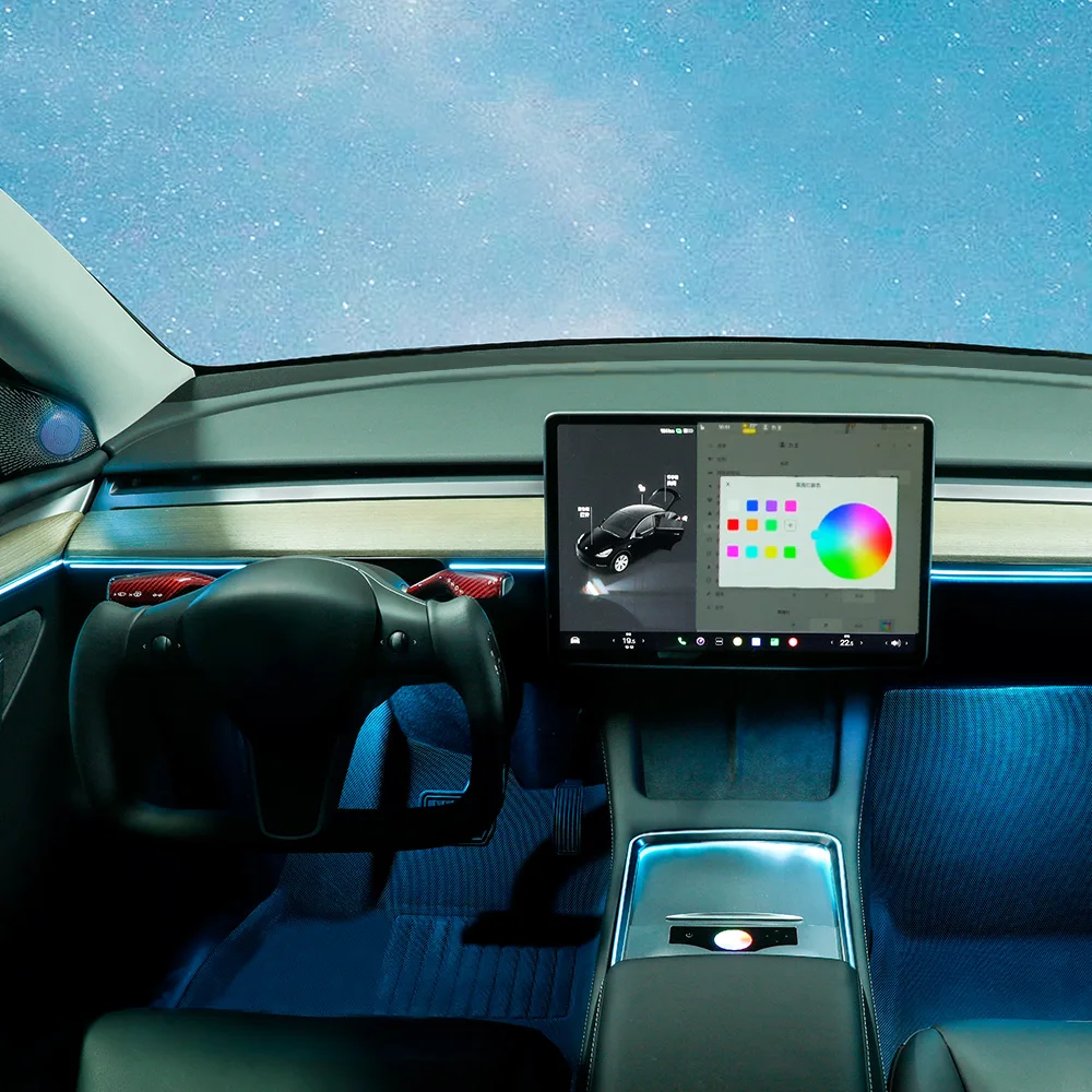 

Декоративное освещение для салона автомобиля, RGB 128, цвет, светодиодная подсветка для гравировки окружающей среды, для модели Tesla, модифицированные аксессуары для модели Y, модель 3