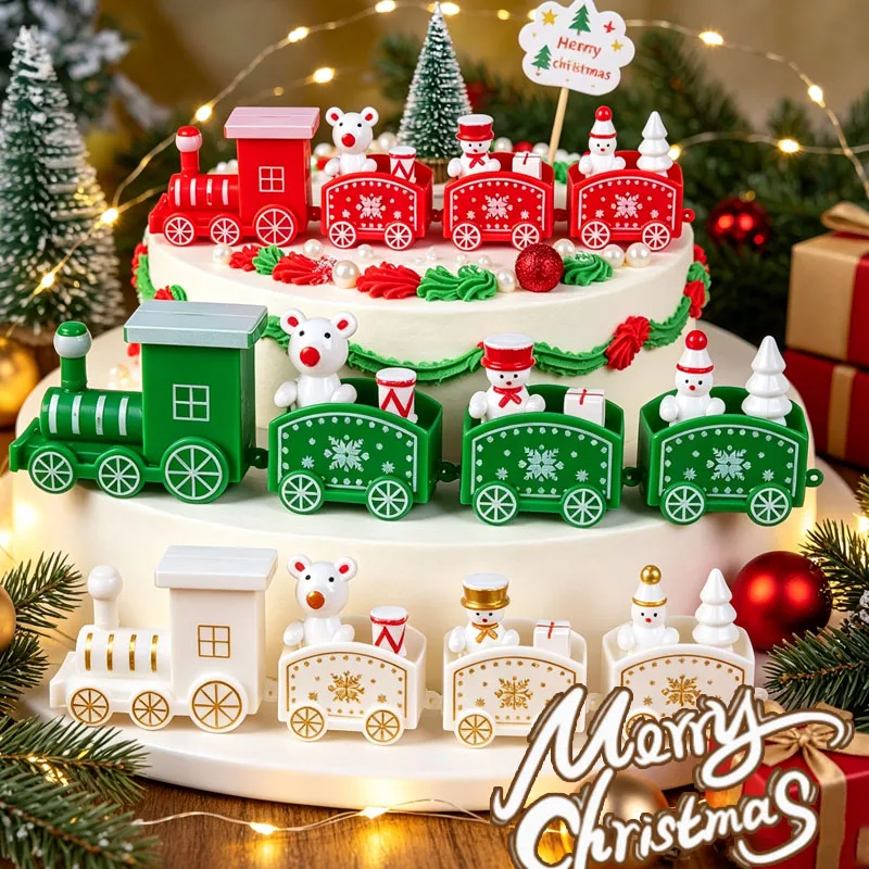 1-5PCS Christmas Train Figurine Mini Train Decorations Baking Cake Decor Christmas Gift Holiday Scene Props Party Decorations