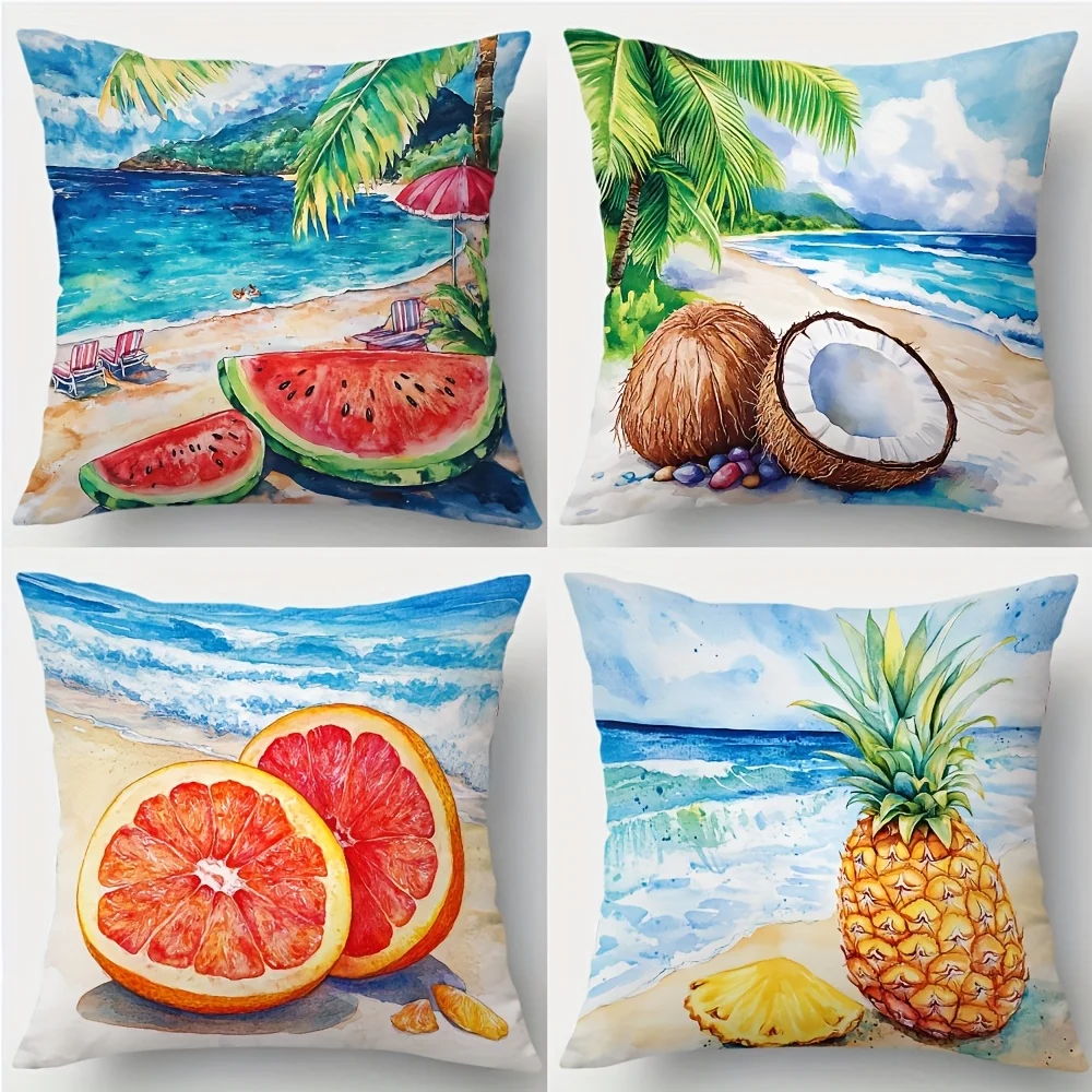 Tropical Beach Ocean Pillowcase Set Cute Summer Vacation Floral Fruit Cushion Covers Print Decor Home Decoration